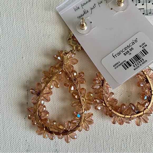Francesca’s Elena Woven Blush Floral Drop Statement Boho Earrings - Picture 7 of 8